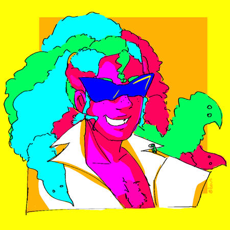 A bust-size eyestrain colour piece depicting a black man with big worm-on-a-strings for hair.
