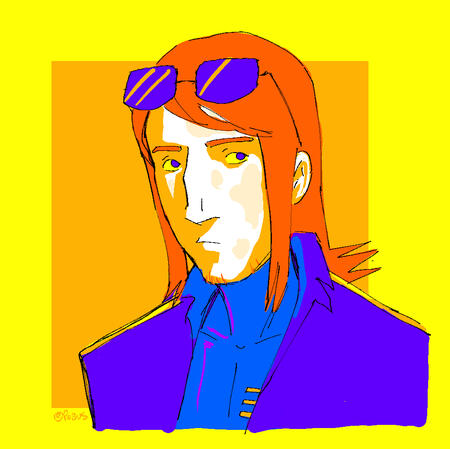 A bust-size eyestrain colour piece depicting a ginger man.