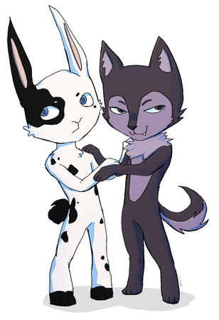 A chibi style piece of art depicting two furry characters.